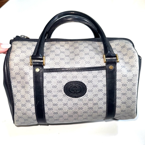Gucci Handbags - Vintage Gucci Blue Logo Boston Doctor Tote Bag Leather
